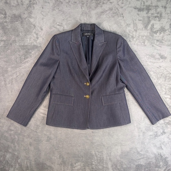 Kasper Jackets & Blazers - Kasper Blazer Women's 12P Denim-Blue Tailored Two-Button Notch Lapel Business